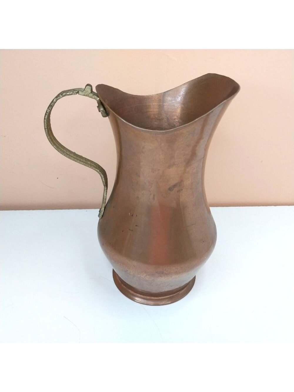 Vintage Turkish Copper Pitcher Brass Handle Made in Turkiye 8" Tall Rustic